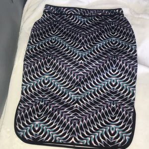 Blue,pink, black patterned pencil skirt with slit